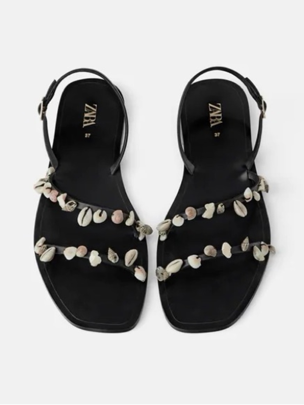 Zara Black Sandals with Shells 🐚 sz 39